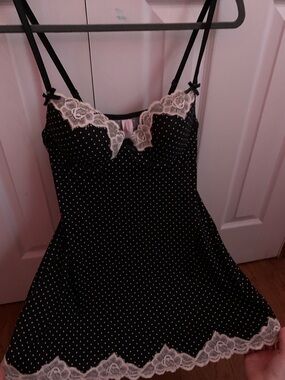 Sophie B. Black Polka Dot Lace Chemise